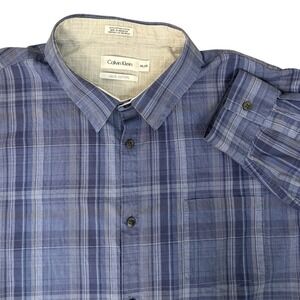 Calvin Klein Men's Plaid Long Sleeve Sz-2XL Liquid Cotton Business Professional